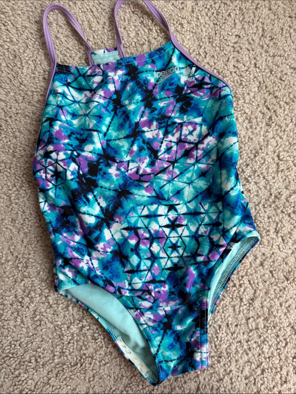 Speedo Girls One-Piece Swimsuit in Teal, Purple & Black
